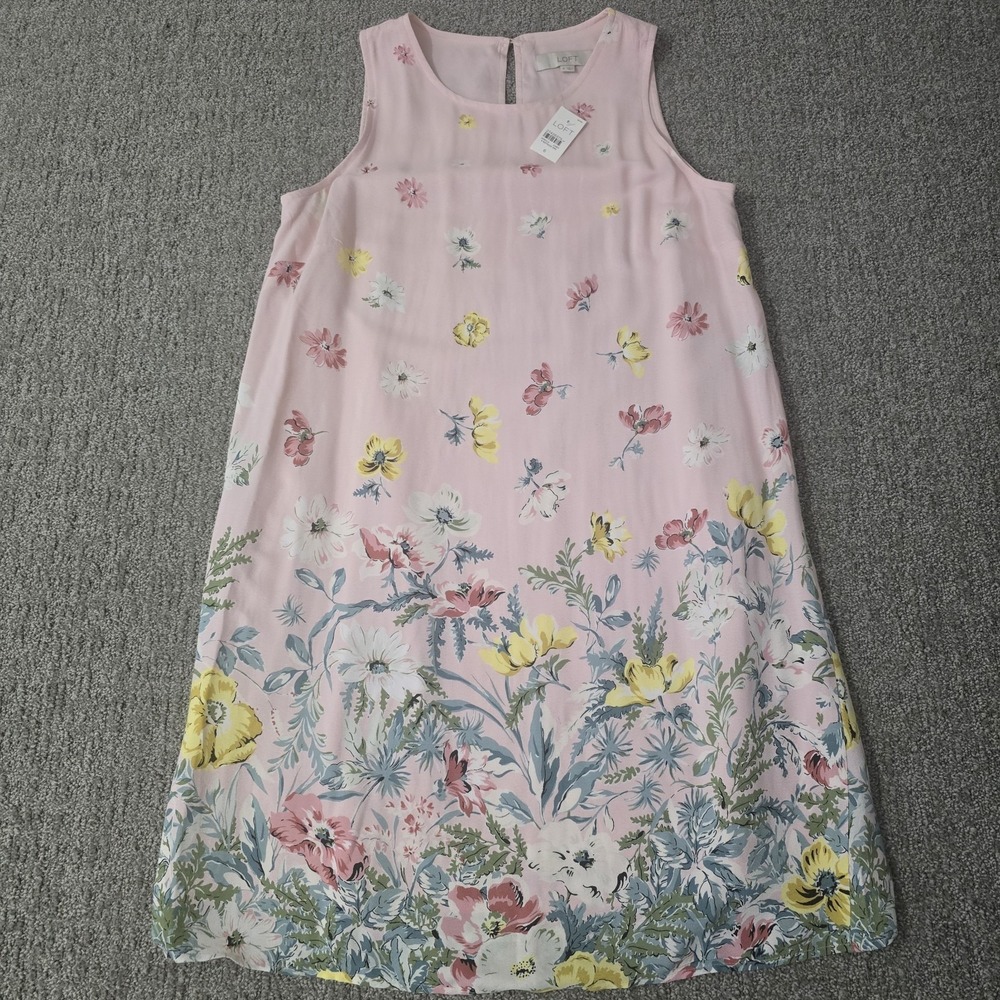 NWT LOFT Floral Sleeveless Shift Dress Pink Lined Rayon Size 6